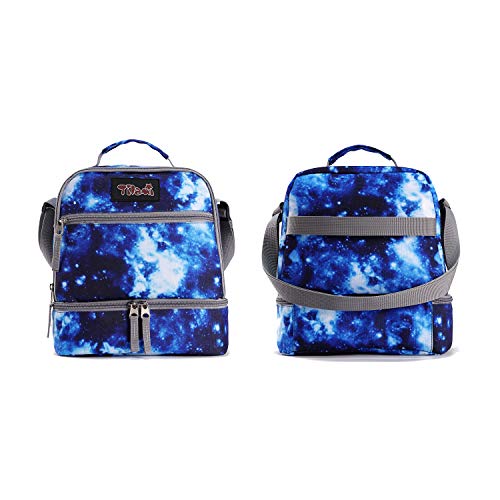 Image of Tilami Lunch Bags Insulated Adjustable Strap Zipper, Two Compartments Cooler Bags, Bento Bags for Kids Toddlers (Blue), Blue, Large, Adjustable,Bento