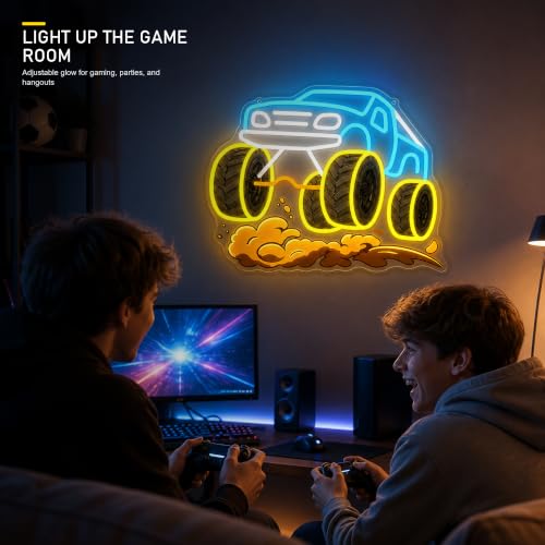 Image of CULOIS Monster Truck Neon Sign for Boys Room, Dimmable LED Car Neon Light
