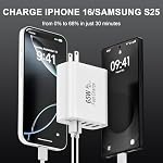 USB C Wall Charger Block, 65W GaN 6-Port Fast Charging Block,PD USB C Plug Adapter+QC Plug Compatible with iPhone iPhone 17/17 Plus/17 Pro Max/16/16 Plus/16 Pro Max/15 Pro Max/iPad Pro/14/13/12/11/SE