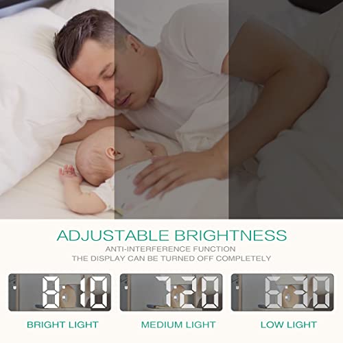 Oria Digital Alarm Clock, (New Version) 6.5" Large Display Led Mirrored Clock With Usb Charging Ports, Snooze, 12H And 24H Display, 3 Adjustable Brightness Suitable For Bedroom, Office, White #TOP2