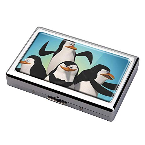 Cute Funny Penguins Cigarette Case Business Card Holder Stainless Steel Case Silver Metal Wallet Protection Wantitall