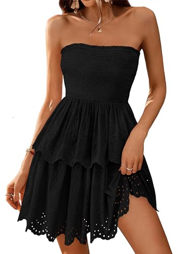 BTFBM Summer Dresses for Women 2025 Tube Strapless Mini Hollow Out Lace Wedding Guest Dress