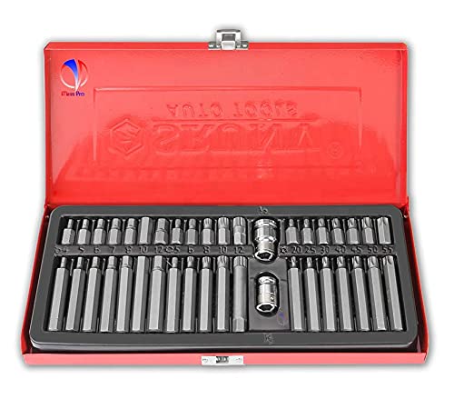40pc Torx Star Spline Hex Allen Key Socket Bit Set 3/8 & 1/2 Drive Alan T20-t55 Socket Set (Pack of 40), Chrome Vanadium Steel