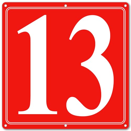 Image of Premium Aluminum Number Signs 13, Metal 12 inch X 12 inch Red Numbered Signs Outdoor for Parking Lots, Floor, Dock, Court, Aisle, Field, High Visibility, No Fade, Weather-resistant