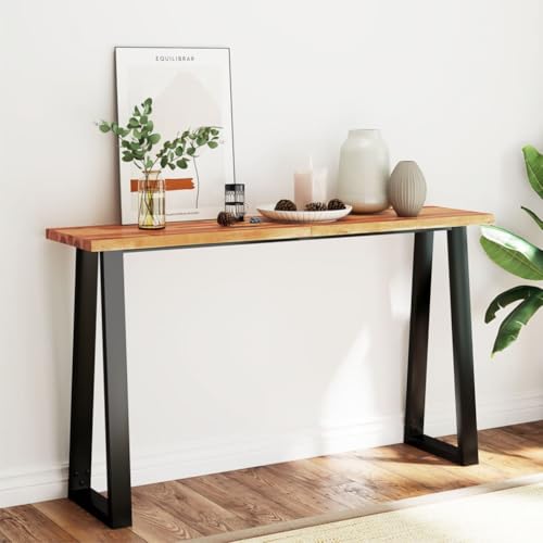 Homgoday Table Console en Acacia Massif avec Pieds en U - Industrielle, Décoration, 140 x 40 x 80 cm