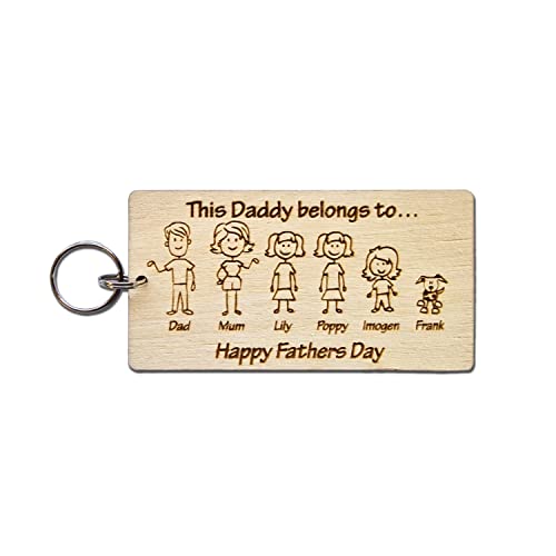 Image of Mooseys Personalised Fathers Day Gift Engraved Wooden Keyring Family Daddy Dad Grandad