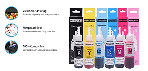 Image of RC PRINT T673 Ink Compatible for Epson Printers L801, L805, L1800, L800, L810, L850, L1300, L605 (Pack of 6 C,M,Y,K,LC,LM) 70ml