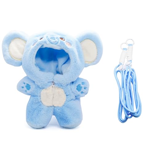 Clothes for 17cm Doll, Premium Handmade Cute Fluffy Elephant Bag Style 2 Piece Set Including Clothes and 49 inch Adjustable Hanging Rope High-End Fashion Outfit with Accessories for Display - Blue