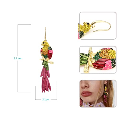Parrot Earrings for Women, Cute Bird Parrot Tassel Earrings for Womens, Rainbow Parrot Branch Dangle Earrings Hypoallergenic3