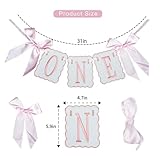 Pink and White Bow ONE High Chair Banner for Girl First Birthday High Chair Banner Sweet One Pink Bow 1st Birthday Decorations
