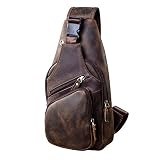 Le'aokuu Herren Echtes Leder Brusttasche Umhängetasche Sport Outdoor Messenger Bag Wanderrucksäcke (0 Braun)