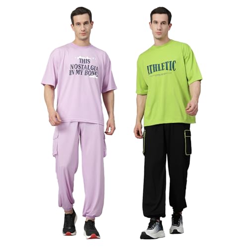 Image of CHKOKKO Men Printed Casual Summer Wear Coords Stylish Gents Cord Set Half Sleeves Co Ord Track Suit Round Neck Western Co-ord Set