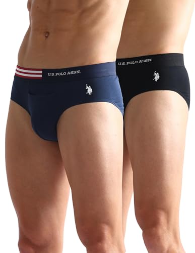 Image of U.S. Polo ASSN. Mens OEB06 Flag Waist Single Jersey Underwear Briefs - Pack of 2