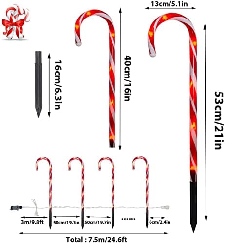 LED Candy Cane Lights - 10 Pack 60 LEDs 21in Pathway Garden Lights Outdoor Decoration with 8 Modes Connectable End-to-End Waterproof Candy Cane Landscape String Light for Christmas Decorations - Red