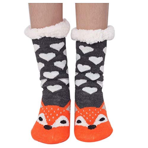 Rcbmn Damen Warme Weiche Niedliche Cartoon Tiere Fuzzy Gemütliche Rutschfeste Winter Hausschuh Socken Cover