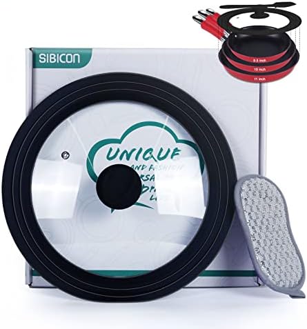 Universal Round Lid for Pots,Pans and Skillets,Tempered Glass with Heat Resistant Silicone Rim Fits 10 To 12 inches,With Kitchen Dishcloths,Cookware Unique Handle Pan Cover