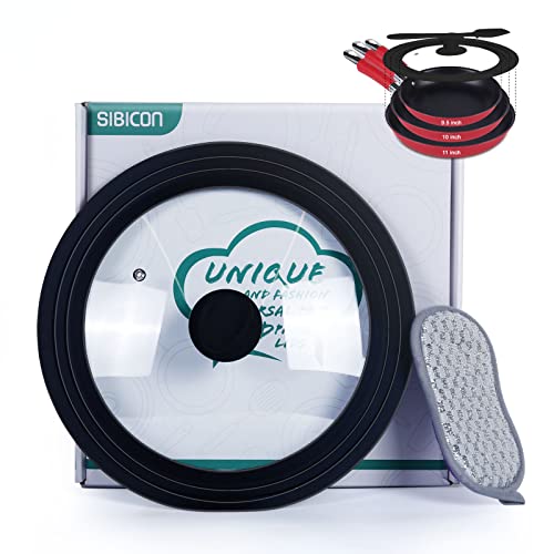 Universal Round Lid For Pots,Pans And Skillets,Tempered Glass With Heat Resistant Silicone Rim Fits 10 To 12 Inches,With Kitchen Dishcloths,Cookware Unique Handle Pan Cover #TOP1