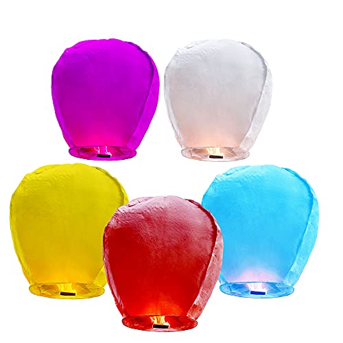 5 Packs of Multi-Color Chinese Lanterns Release Sky Lanterns in The Sky. 100 percent Biodegradable Paper Lanterns are Suitable for Parties, Birthdays, Events, Weddings (5 Pack Multi-Colored) (999)