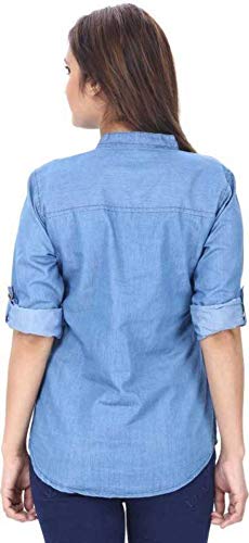 Image of FUNDAY FASHION Women's Denim Blend Casual Mandarin Collar Regular Fit Shirt