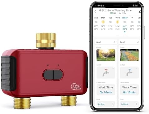 GIEX Timer di irrigazione WiFi a 2 zone, centralina intelligente per tubi da giardino, compatibile con le app TUYA e Smart Life