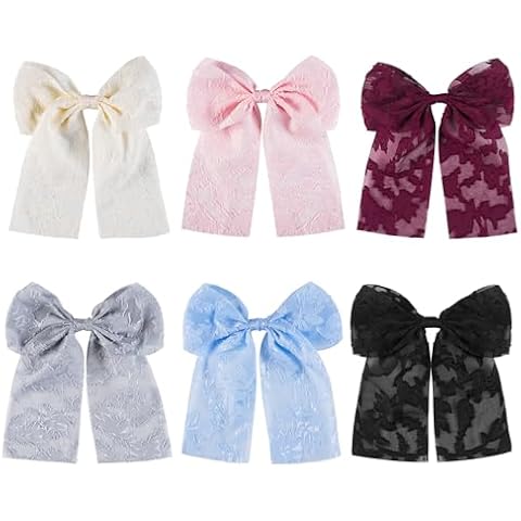 6 Pcs Hair Bows Big Hair Bows for Women Cute Hair Bows for Girls Mesh Gauze Ribbon Bows for Hair Aesthetic Hair Bows for Women Clip Hair Accessories Cover
