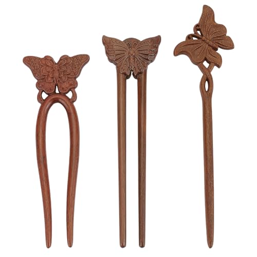 Épingle à cheveux en bois de santal papillon accessoire coiffure poétique