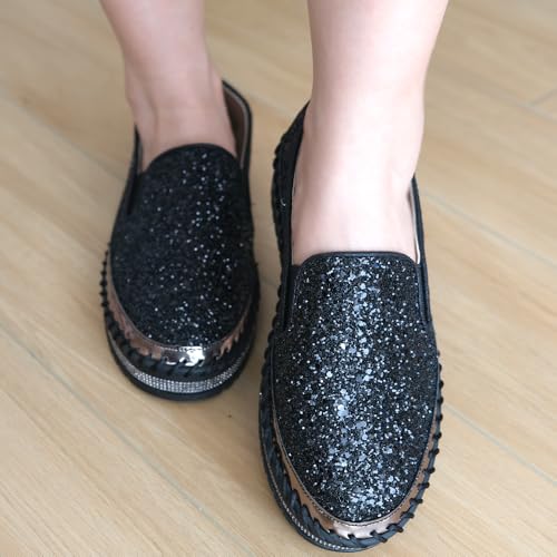 Women's Platform Rhinestones Glitter Fashion Sneakers Comfortable Slip On Flat Loafers Walking Wedding Dress Shoes Casual Shoes4
