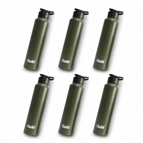 Image of Clazkit Alpha Sporty Stainless Steel Water Bottle Single Wall 1000ml Set of 6| Lightweight, Leak-Proof, Reusable | Ideal for School Kid,Office, Gym & Travel | Green