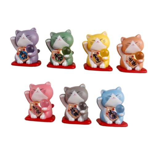 iplusmile - iplusmile Lot De 7 Figurines Miniatures De Chat Amulette en PVC pour Collection, Décor Jardin, Bureau, Maison, Décoration Miniature Créative, Jouets Fantaisie, Présent pour Amateur De Chats