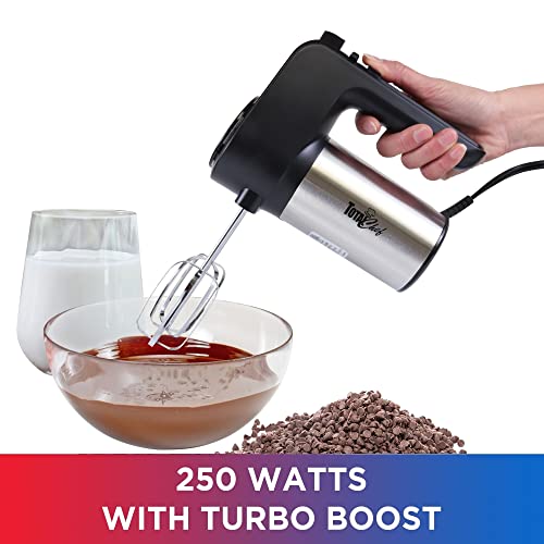 Image of Total Chef TCHM02 6-Speed Hand Mixer, 250 Watts with Turbo Boost, Beaters and Dough Hooks,Multi-Function Mixing Stainless Steel, Countertop, Black /Gray