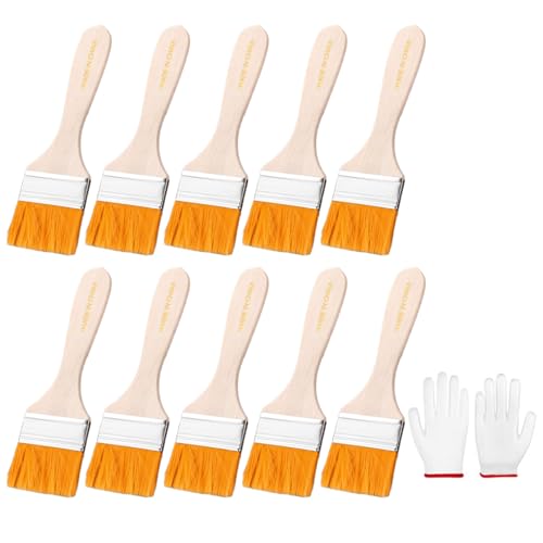 10Pcs Paint Brush Set Trim Painting Tools Soft Bristle Wood Handle With Gloves For Wall Cabinets Fence And Touching Up Dusting Brushes