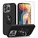 MIBZOR 3-in-1 Black Case Compatible with ZTE Blade V70 Vita (6.7"), Phone Case and 1 x Tempered Glass Screen Protector with 1 x Finger Ring Kickstand, Soft Silicone Flexible TPU Protective Cover