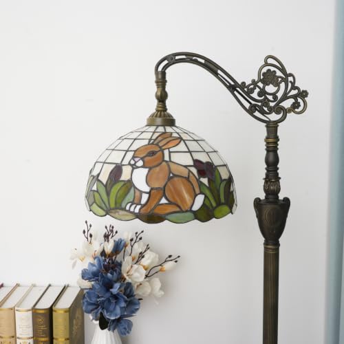 Image of Tiffany Floor Lamp Fairy tale rabbit Stained Glass Lamps Gooseneck Adjustable Corner Vintage Style Corner Standing Reading Light Lamps for Bedroom Living Room Sofa French countryside Home Decoration