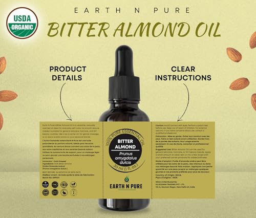 Image of Earth N Pure Bitter Almond Oil (Badam Oil) Cold Pressed, Therapeutic Grade for Body, Skin, Hair 30 ml