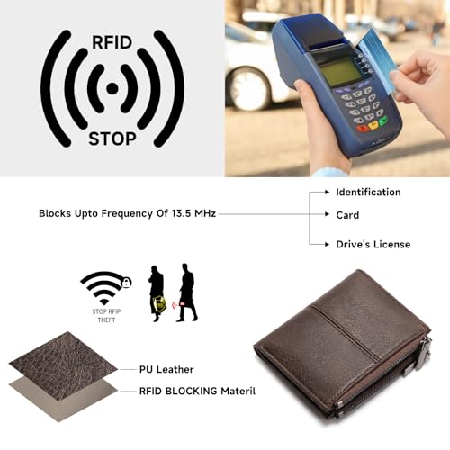 Image of Zipper Wallet for Men Bifold Wallets with 1 ID Window 7Card Slot Coin Pocket- Big Capacity Credit Card Travel Wallet