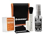 Celestron 93576 Lens Cleaning Kit - Includes 10 x Lens Wipes, Cleaning Fluid, Lens Cloth and Retractable Lens Brush in a Soft Carry Pouch, Black/Orange