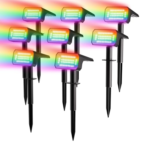 Fabrito Color Changing Solar Spot Lights Outdoor 8 Pack, [6+1 Lighting Modes] Auto On/Off RGB Spotlights, Waterproof Multicolor Landscape Lights for Garden, Tree, Halloween, Christmas