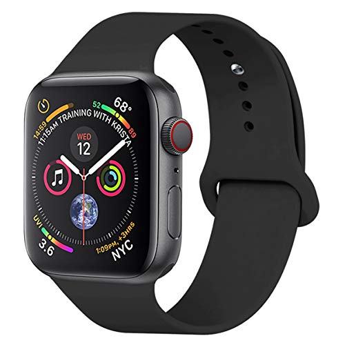 YC YANCH Compatible with for Apple Watch Band 42mm 44mm, Soft Silicone Sport Band Replacement Wrist Strap Compatible with for iWatch Series 5/4/3/2/1, Nike+, Sport, Edition, M/L, Black