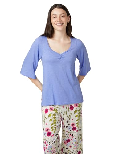 Image of HUE Women's Sleep and Lounge Pajama Separates, Late Summer & Fall Collection, Jacaranda - Shirred Bell Sleeve Tee, Small