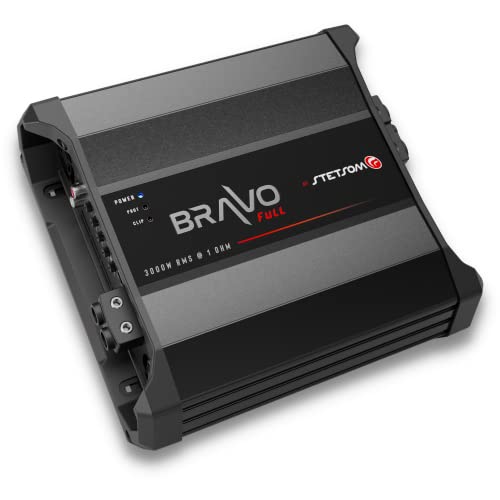 Stetsom Bravo Full 3000 1 Ohm Mono Car Amplifier, 3000.1 3K Watts RMS, 1Ω Stable Car Audio, HD Sound Quality, Crossover & Bass Boost, Car Stereo Speaker Subwoofer MD, Smart Coolers