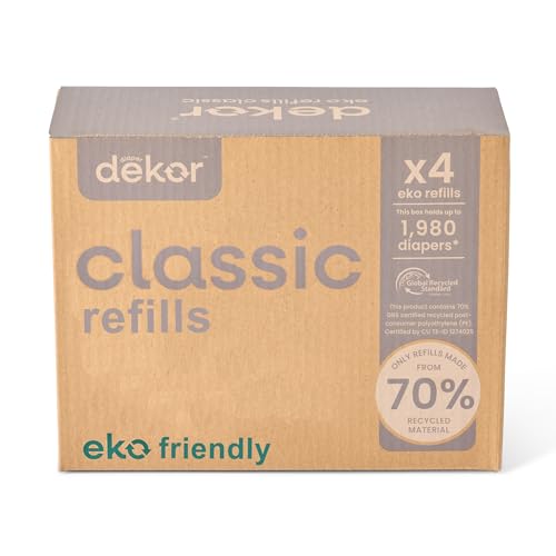 Image of Diaper Dekor Classic Diaper Pail Refills | 4 Count Unscented | Exclusive End-of-Liner Marking | Thick Quick & Easy to Replace | Most Economical Refill System | for Original and Eko Style Pails