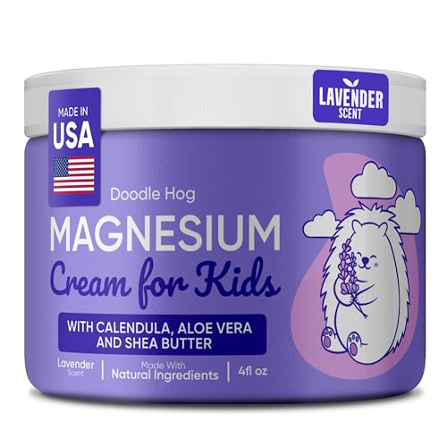 DOODLE HOG Magnesium Cream for Kids Lavender Scent - Soothing Relief & Relaxation with Calendula, Aloe Vera, Shea Butter - Topical Magnesium Cream for Sleep - USA Made - (4 oz, Lavender)