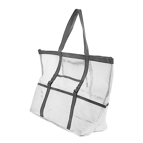 Housoutil 2pcs Portable Beach Toiletry for Toy with Organizers Use Multifunctional Mesh Bag Handle Basket, White, 59x36cm
