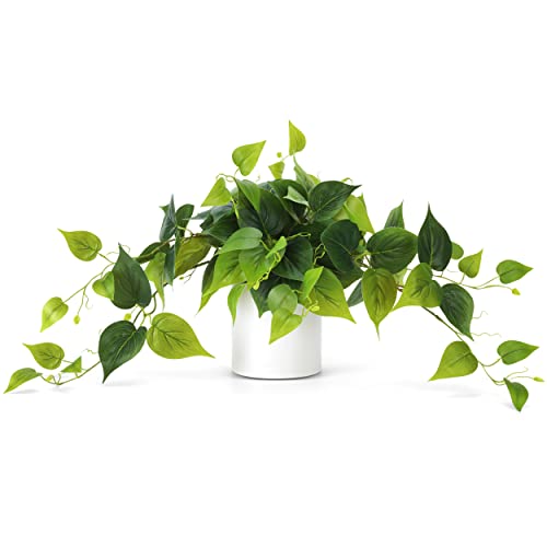 WOODWORD Faux Potted Plant - Fake Pothos Decorative Plants with