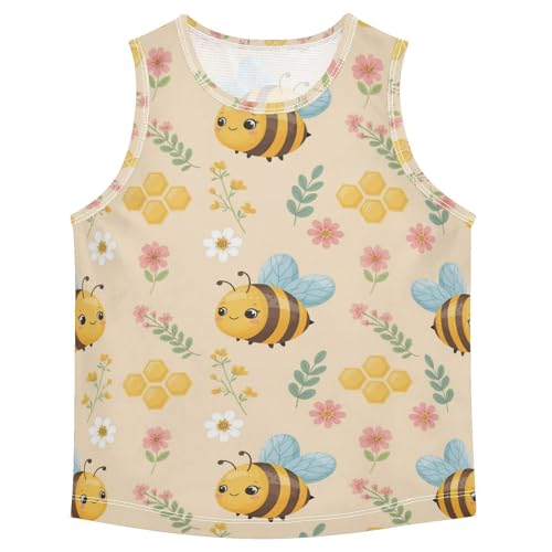 J JOYSAY Cartoon Bee Flowers Beige Boys Tank Top Sleeveless Muscle Shirts Quick Dry Active Sport Workout Kids T-Shirts 3-15T