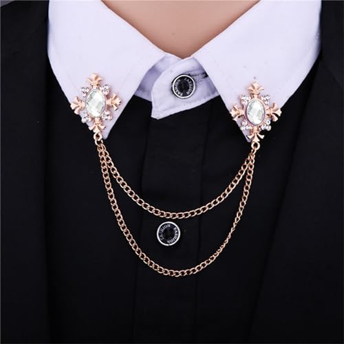 Image of 2PCS Long Chain Brooch Crystal Tassel Brooch Pin Gem Brooch Fashion Scarf Tie Pins for Women Men Wedding