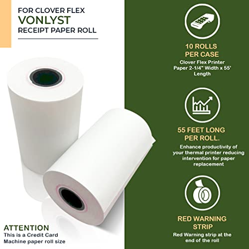 Vonlyst Thermal Paper Roll For Clover Flex Receipt Paper 2 1/4 X 55 (10 Rolls) #TOP3