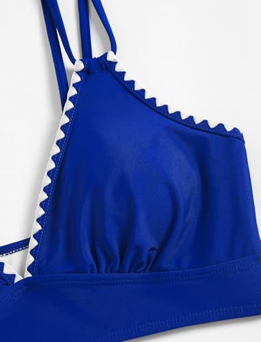 ZAFUL Womens Push Up V Neck Bikini Tops - Shell Stitch Swimsuits Color Block Spaghetti Strap Bathing Suit Swim Top Only (Blue S) — view 6
