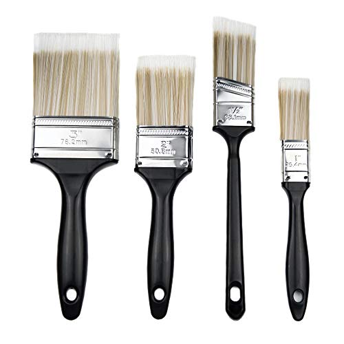 Paint Brush Set [4 Brushes] Pro Painter Synthetic Paint Brushes for Walls Cabinets Trim & More, Use with Acrylic Paint, Oil Paint, Wood Stain, Primers, Varnish, 2 Small Brushes and 2 Large Brushes