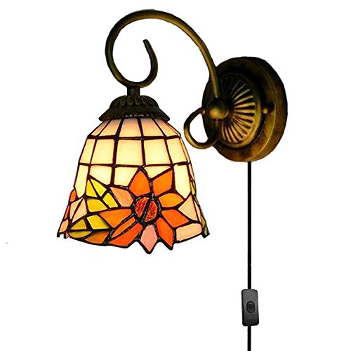 Image of Kiven Wall lamp E26 1-Light Plug-in Bulb not Included Wall Sconce Glass Shade 6 Foot Black Cord(BD0523)